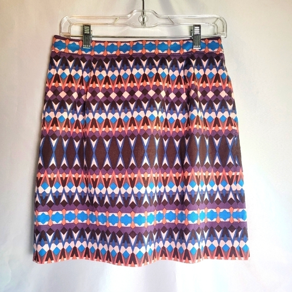 J.Crew Geometric Artsy Mini Skirt Women's Size 2 Pink Blue Brown